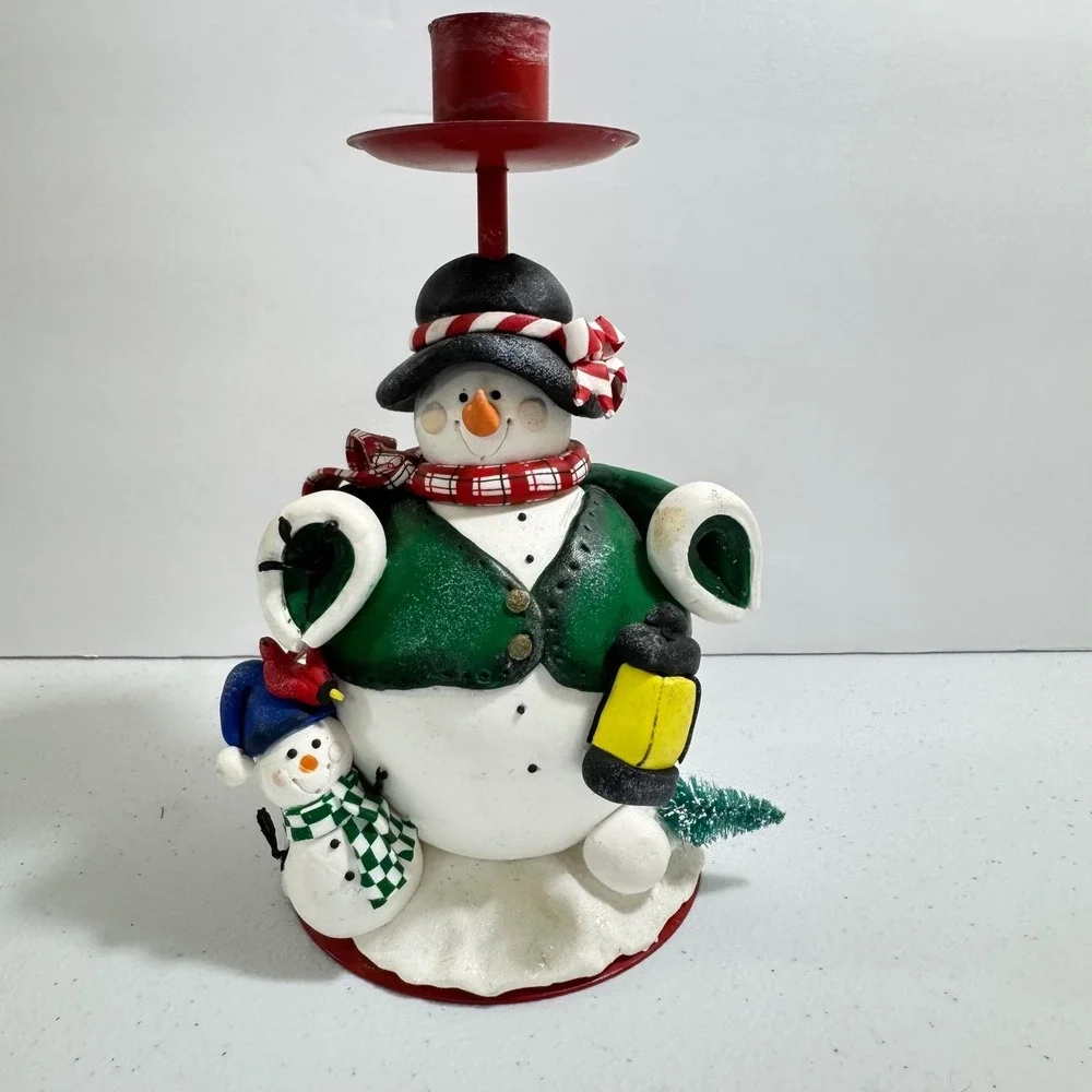 Cute Snowman Candle Holder with Little Snowman Friend Lantern‎ Christmas Decor